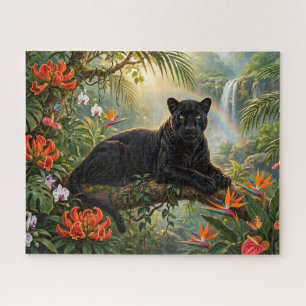Schwarzer Panther Kenia Dschungel Blumen Wasserfal Puzzle