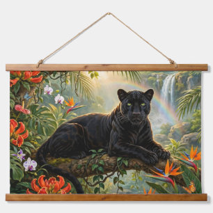Schwarzer Panther Kenia Dschungel Blumen Wasserfal Wandteppich Mit Holzrahmen