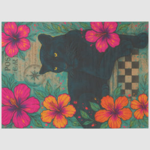Schwarzer Panther mit Hibiskus - Tropisch Gotisch Seidenpapier