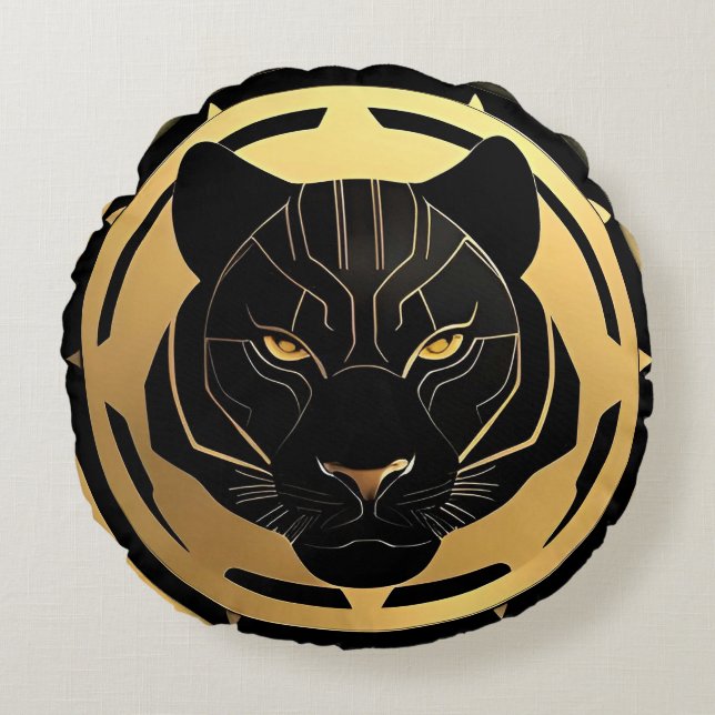Schwarzer Panther mit Metalldetails Rundes Kissen (Vorderseite)
