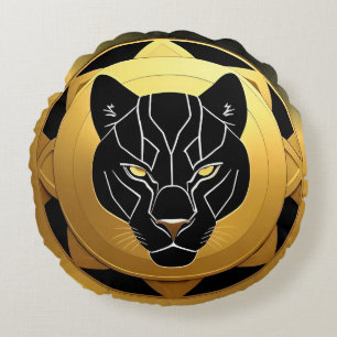 Schwarzer Panther mit metallischen Details Rundes Kissen