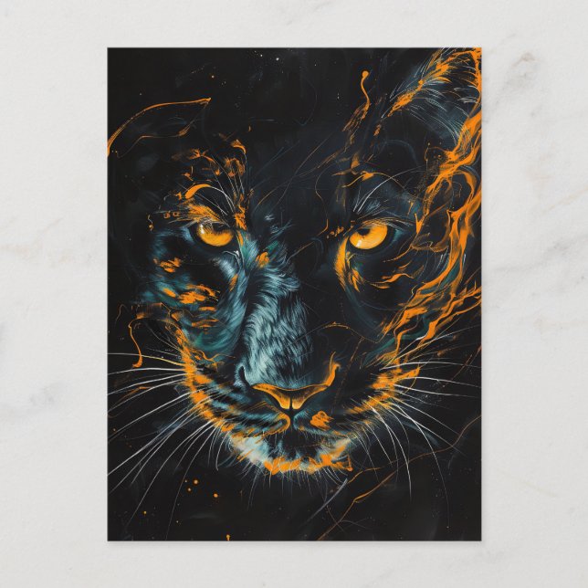 Schwarzer Panther mit orangen Lichtwegen Postkarte (Vorderseite)