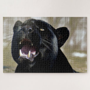 Schwarzer Panther mit Zähne und gelben Augen Puzzle