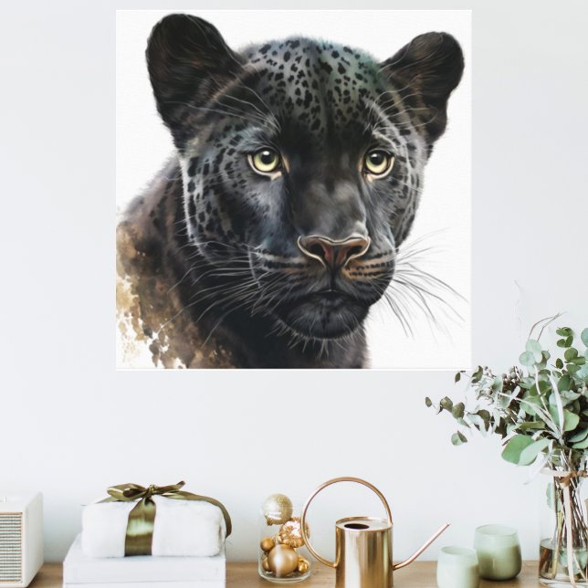 Schwarzer Panther Portrait Image Watercolor Leinwanddruck (Von Creator hochgeladen)