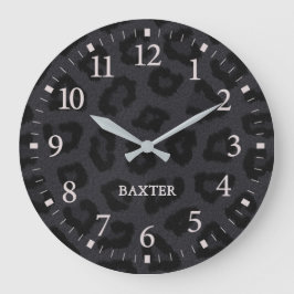 Schwarzer Panther Print Animal Pattern mit Namen Große Wanduhr