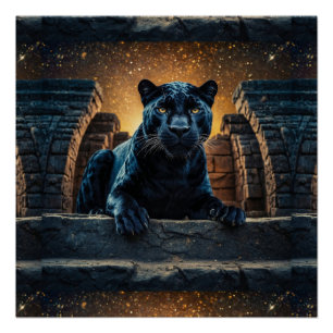 Schwarzer Panther und thailändischer Tempel Poster