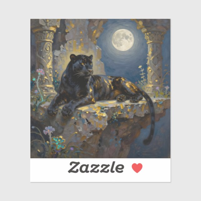 Schwarzer Panther unter dem Vollmond Aufkleber (Blatt)
