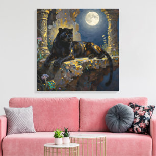 Schwarzer Panther unter dem Vollmond Leinwanddruck
