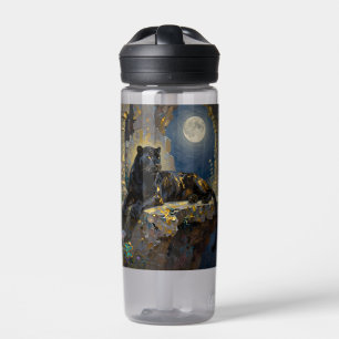Schwarzer Panther unter dem Vollmond Personalisier Trinkflasche