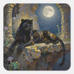 Schwarzer Panther unter dem Vollmond Quadratischer Aufkleber