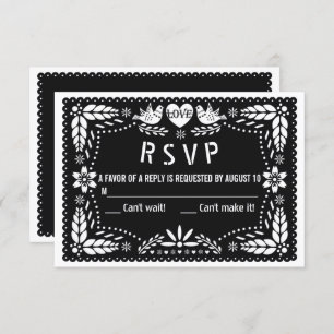 Schwarzer Papel Picado liebt Vögel und Blume Hochz RSVP Karte