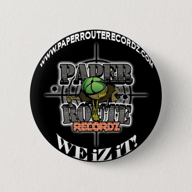 Schwarzer Papierweg Recordz - wir iZ es! Knopf! Button (Vorderseite)
