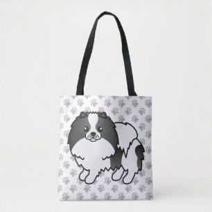 Schwarzer Parti-Color Pomeranian Cartoon Hund & Pf