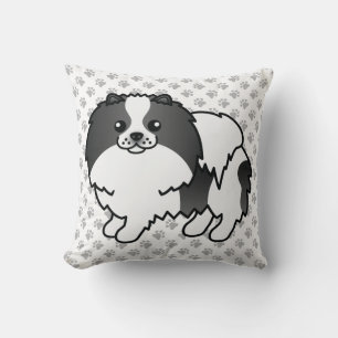 Schwarzer Parti-Color Pomeranian Cartoon Hund & Pf Kissen
