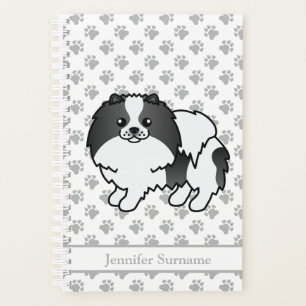 Schwarzer Parti-Color Pomeranian Hund & Benutzerde Planer