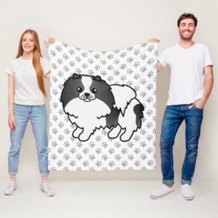 Schwarzer Parti-Color-Spitz-Cartoon Hund & Paws Fleecedecke