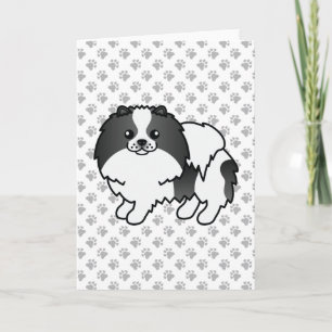 Schwarzer Parti-Color-Spitz Niedlicher Hund und Pf Karte