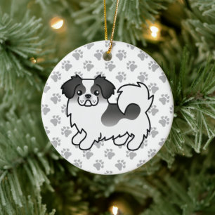Schwarzer Parti-Color Tibet-Spaniel Süßer Cartoon- Keramik Ornament