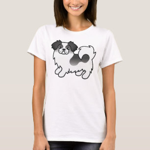 Schwarzer Parti-Color Tibet-Spaniel Süßer Cartoon- T-Shirt