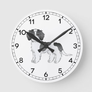 Schwarzer Parti-Farben-Mini-Goldendoodle-Cartoon-H Runde Wanduhr