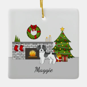 Schwarzer Parti-Farben-Mini-Goldendoodle-Weihnacht Keramikornament