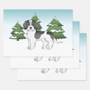 Schwarzer Parti-Farben-Mini-Goldendoodle-Winterwal Geschenkpapier Set