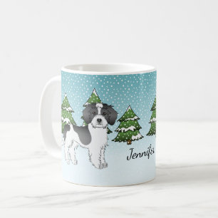 Schwarzer Parti-Farben-Mini-Goldendoodle-Winterwal Kaffeetasse