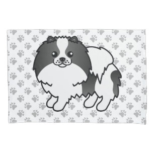 Schwarzer Parti-Farben Pomeranian Süßer Hund & Pfo Kissenbezug