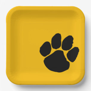 Schwarzer Pawprint auf Gold Paper Party-Tellern Pappteller