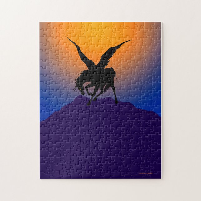 "Schwarzer Pegasus an der Dämmerung der Zeit" Puzzle (Vertikal)