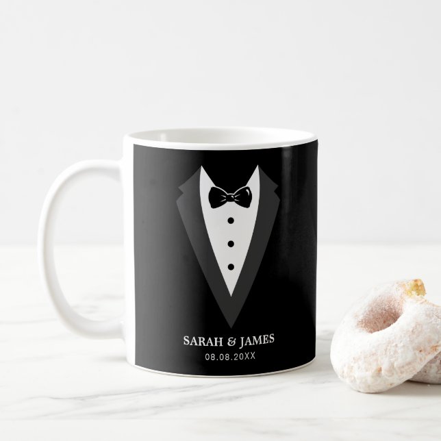 Schwarzer Personalisierter Trauzeuge Kaffeetasse (Mit Donut)