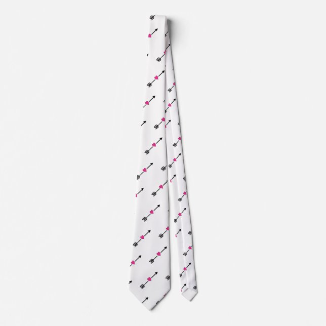 Schwarzer Pfeil mit Fuchsia Herz Neck Tie Krawatte (Vorderseite)