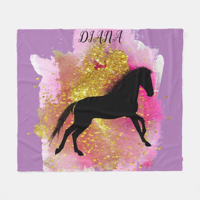 SCHWARZER PFERD PERSONALISIERTER BLANKET FLEECEDECKE (Vorderseite (Horizontal))