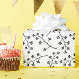 schwarzer Pflanzenzweig auf weißem Hintergrund Geschenkpapier