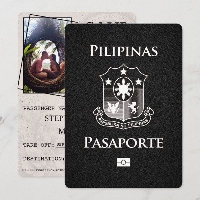 Schwarzer philippinischer Reisepass Save The Date (Vorne/Hinten)