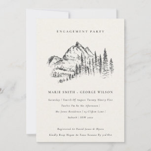 Schwarzer Pine Wood Mountain Sketch Hochzeit Verlo Einladung