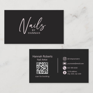 Schwarzer Pink QR-Code Nageldesignerin Moderne Typ Visitenkarte