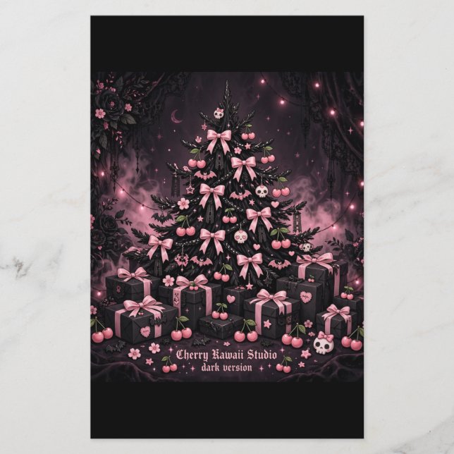Schwarzer Pinker Goth Weihnachtsbaum Feiertagsflye Flyer (Vorne)