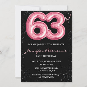Schwarzer Pinker Luftballon Glam Glitter 63. Gebur Einladung
