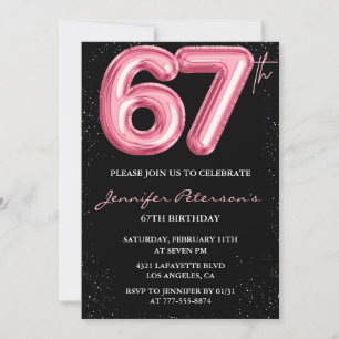 Schwarzer Pinker Luftballon Glam Glitter 67. Gebur Einladung
