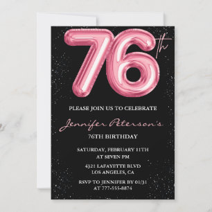 Schwarzer Pinker Luftballon Glam Glitter 76. Gebur Einladung