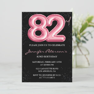Schwarzer Pinker Luftballon Glam Glitter 82. Gebur Einladung