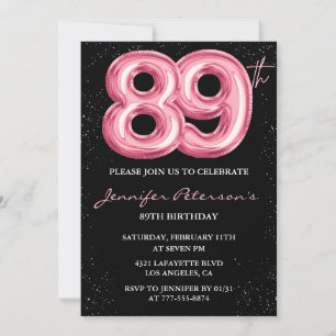Schwarzer Pinker Luftballon Glam Glitter 89. Gebur Einladung