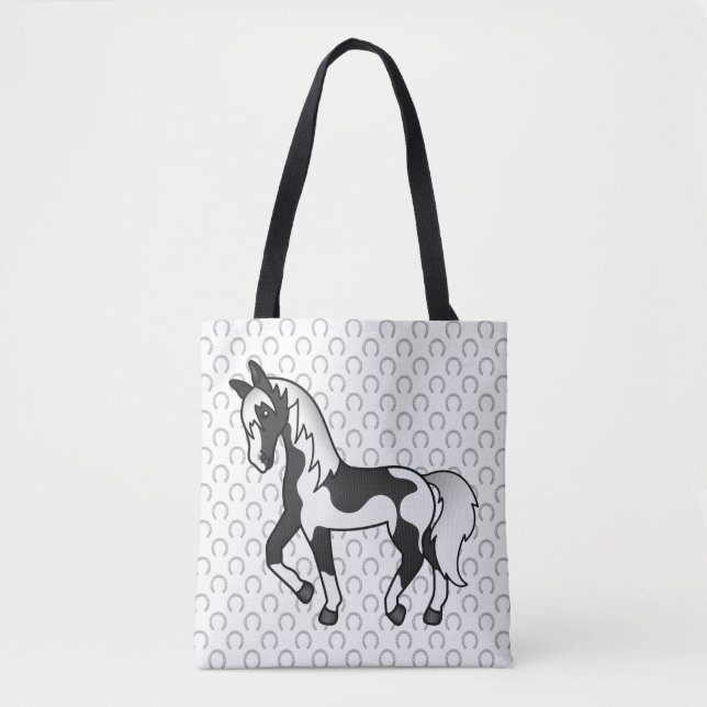 Schwarzer Pinto Trotting Horse Cartoon Illustratio (Vorderseite)