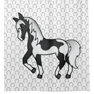 Schwarzer Pinto Trotting Horse Cartoon Illustratio Duschvorhang