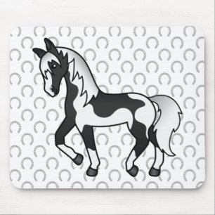 Schwarzer Pinto Trotting Horse Cartoon Illustratio Mousepad