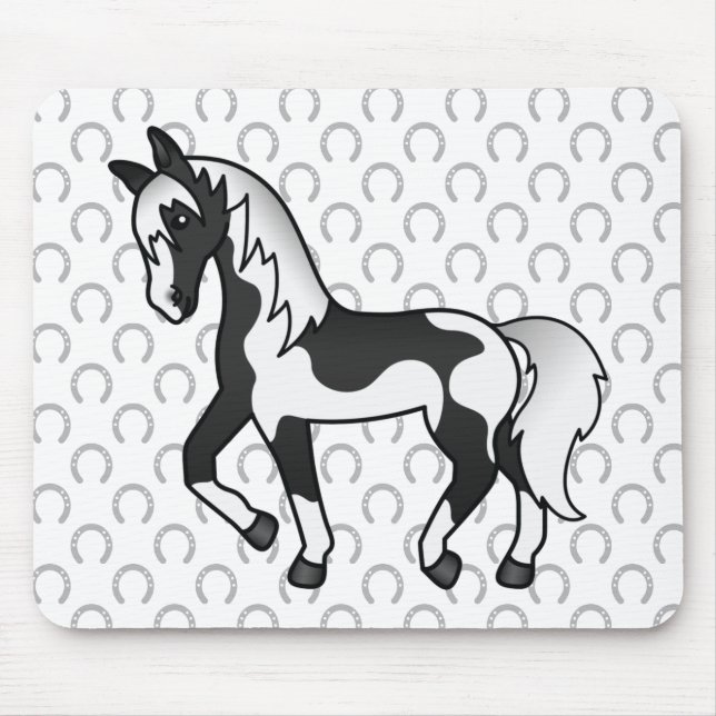 Schwarzer Pinto Trotting Horse Cartoon Illustratio Mousepad (Vorne)