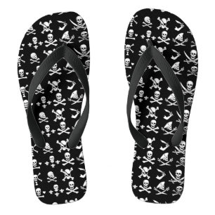 SCHWARZER PIRATEN-FAHNEN-SCHÄDEL, GEKREUZTE FLIP FLOPS