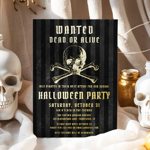 Schwarzer Piratenschädel & Knochen Halloween-Party Folieneinladung