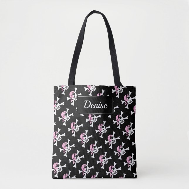 Schwarzer Piratenschädel und Crossbones Tote-Tasch (Vorderseite)